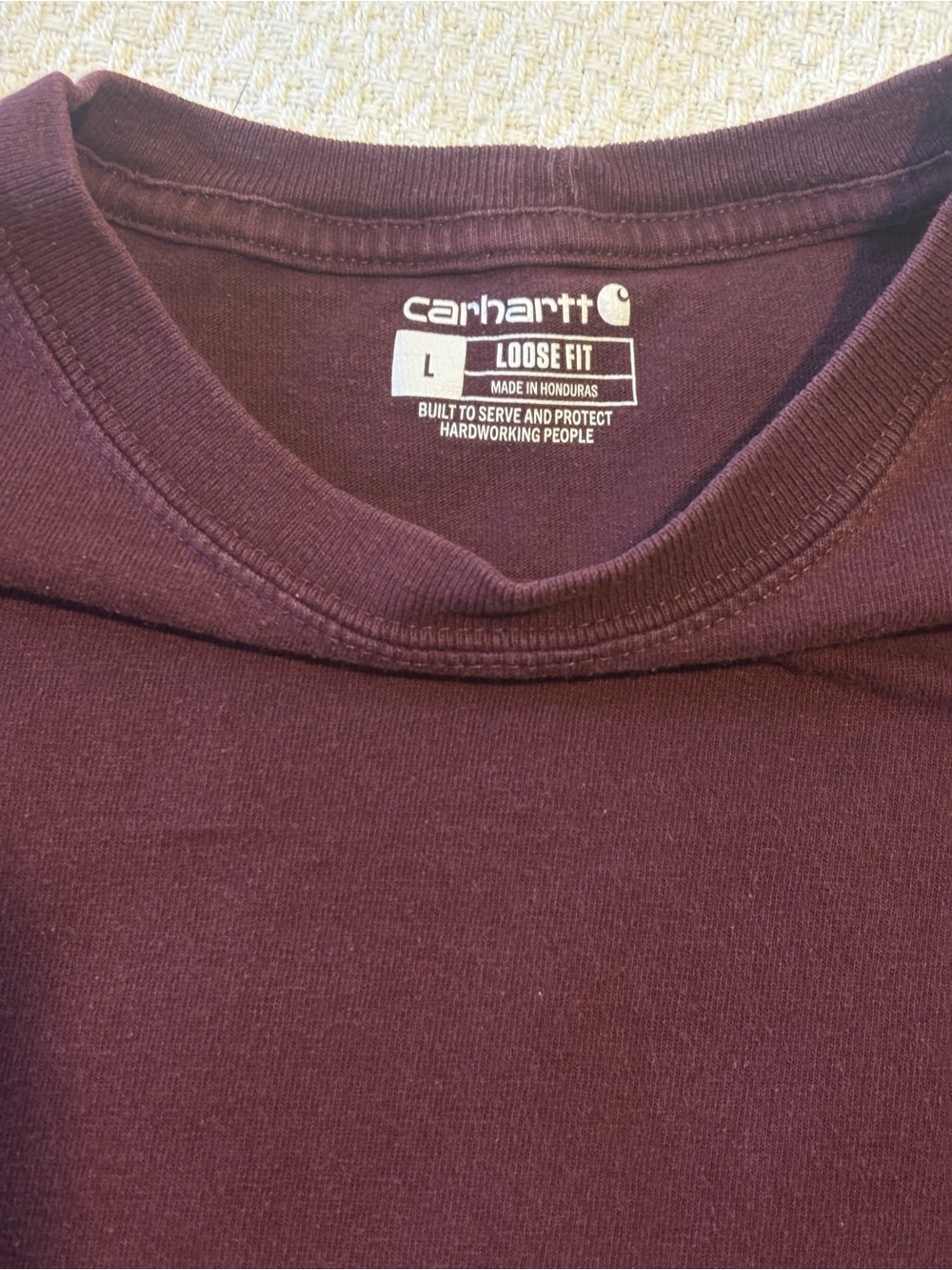 Two Carhartt Men's Long Sleeve Pocket Tee - Charcoal Gray and Maroon - Picture 4 of 8
